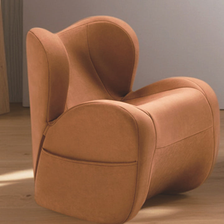 Modern Minimalist Linen &amp; Velvet EPS Curved Accent Chair With Backrest And Storage Pocket For Living Room