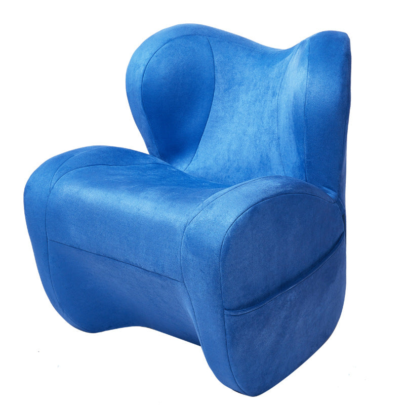 Modern Minimalist Linen &amp; Velvet EPS Curved Accent Chair With Backrest And Storage Pocket For Living Room