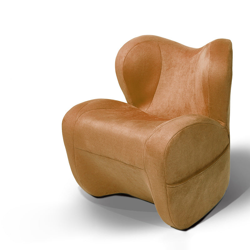 Modern Minimalist Linen & Velvet EPS Curved Accent Chair With Backrest And Storage Pocket For Living Room