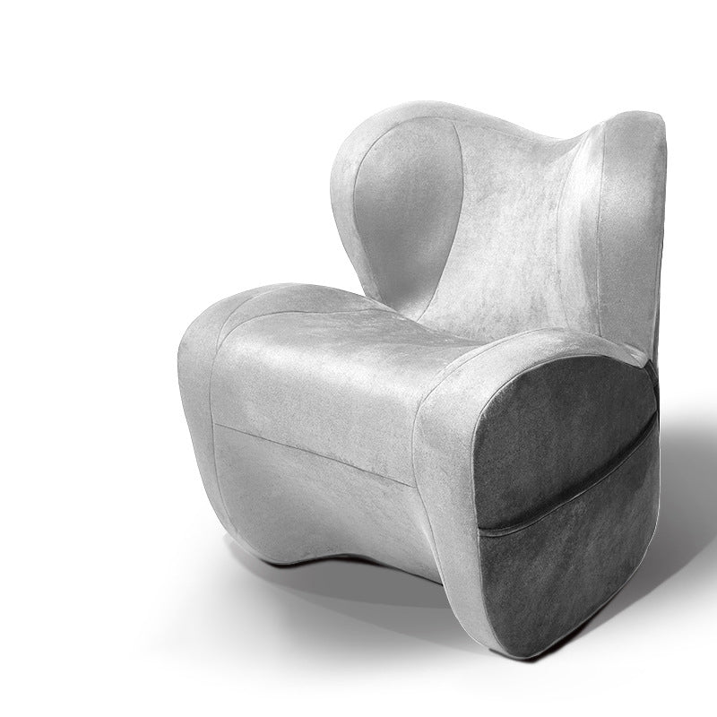 Modern Minimalist Linen & Velvet EPS Curved Accent Chair With Backrest And Storage Pocket For Living Room