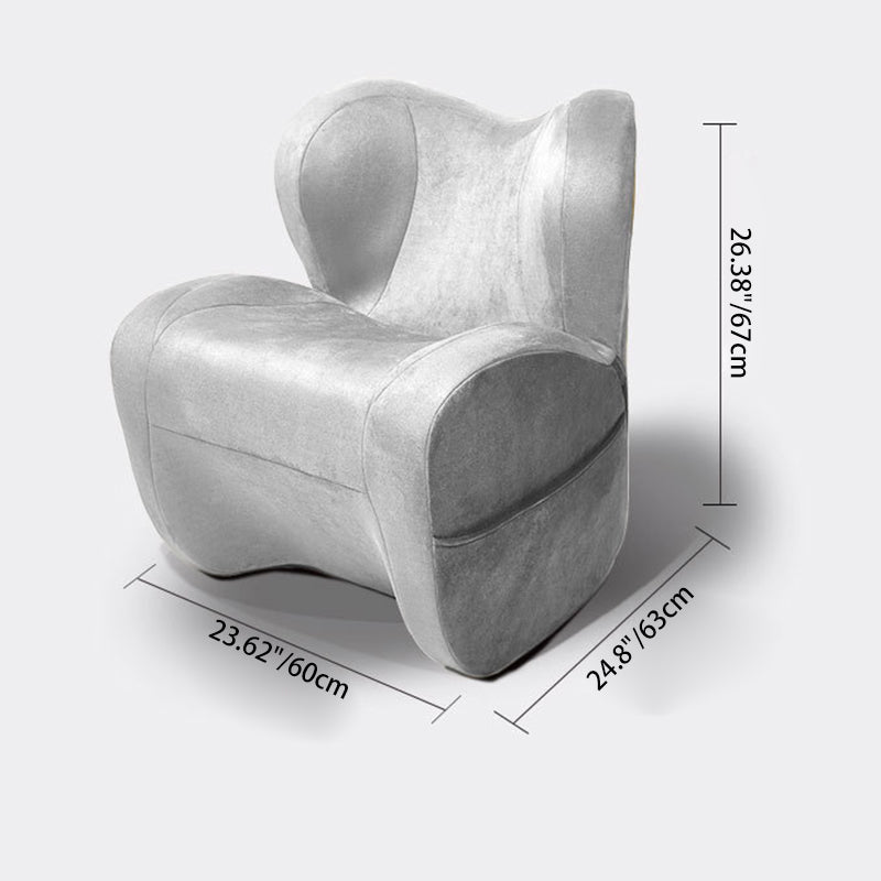 Modern Minimalist Linen &amp; Velvet EPS Curved Accent Chair With Backrest And Storage Pocket For Living Room