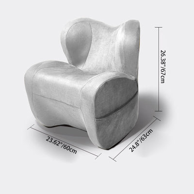 Modern Minimalist Linen & Velvet EPS Curved Accent Chair With Backrest And Storage Pocket For Living Room