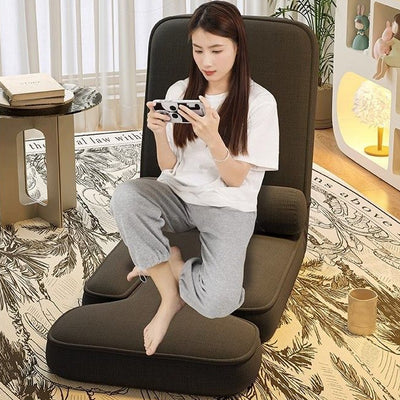 Modern Simplicity Cotton-Linen Square Lazy Sofa Tatami With Adjustable Backrest & Foldable Table For Bedroom & Bay Window