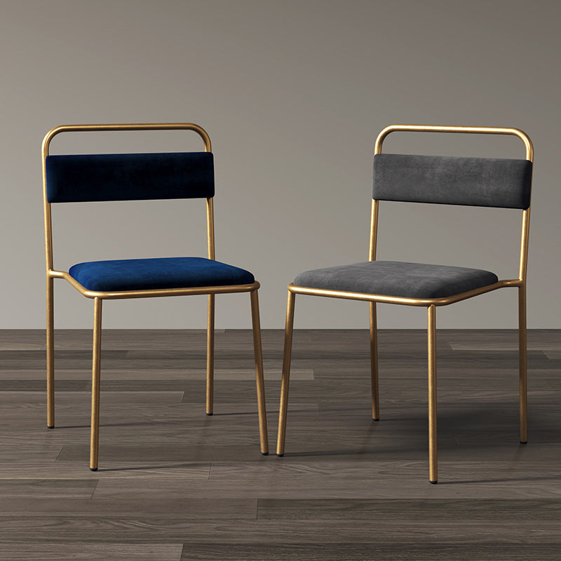 Contemporary Scandinavian Iron Leather Velvet Square Dining Chair Backrest Stackable For Dining Room