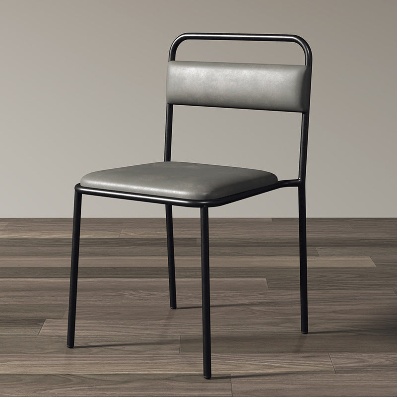 Contemporary Scandinavian Iron Leather Velvet Square Dining Chair Backrest Stackable For Dining Room