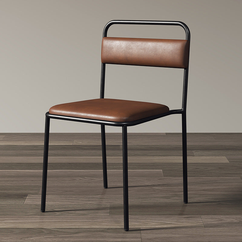 Contemporary Scandinavian Iron Leather Velvet Square Dining Chair Backrest Stackable For Dining Room