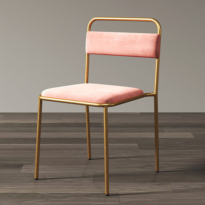 Contemporary Scandinavian Iron Leather Velvet Square Dining Chair Backrest Stackable For Dining Room