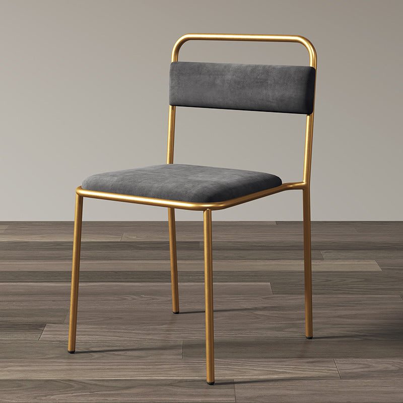 Contemporary Scandinavian Iron Leather Velvet Square Dining Chair Backrest Stackable For Dining Room