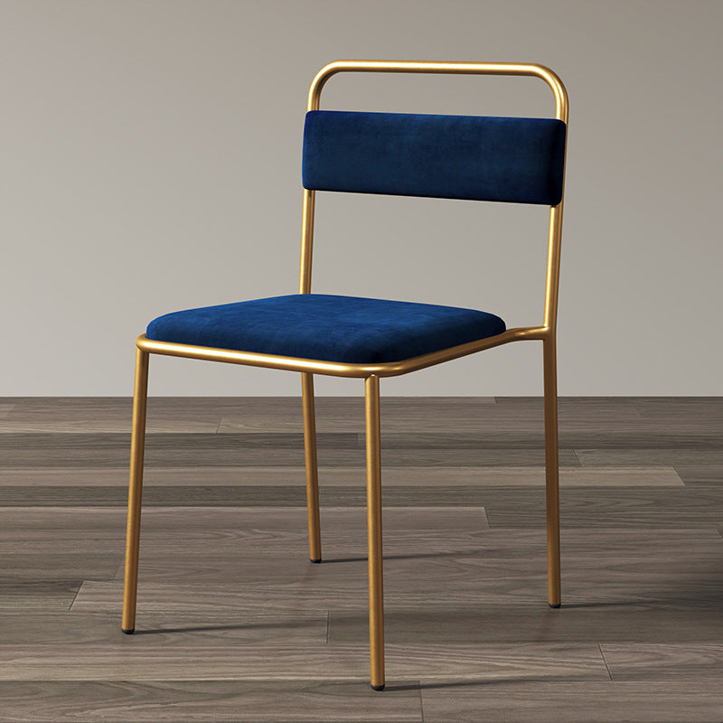 Contemporary Scandinavian Iron Leather Velvet Square Dining Chair Backrest Stackable For Dining Room