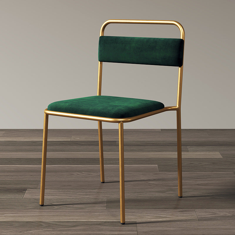 Contemporary Scandinavian Iron Leather Velvet Square Dining Chair Backrest Stackable For Dining Room