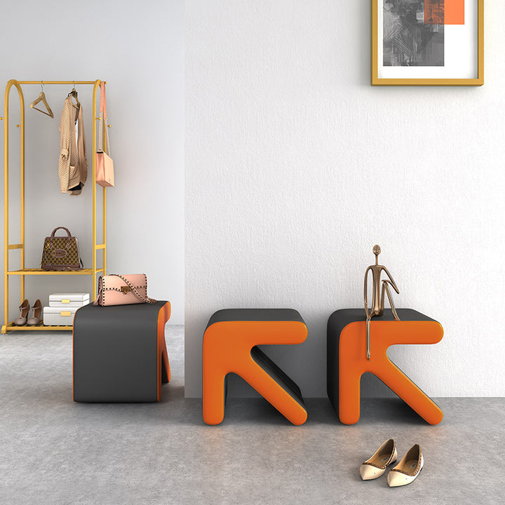 Contemporary Creative PU Leather &amp; Solid Wood Arrow-Shaped Stackable Footstool For Living Room &amp; Entryway