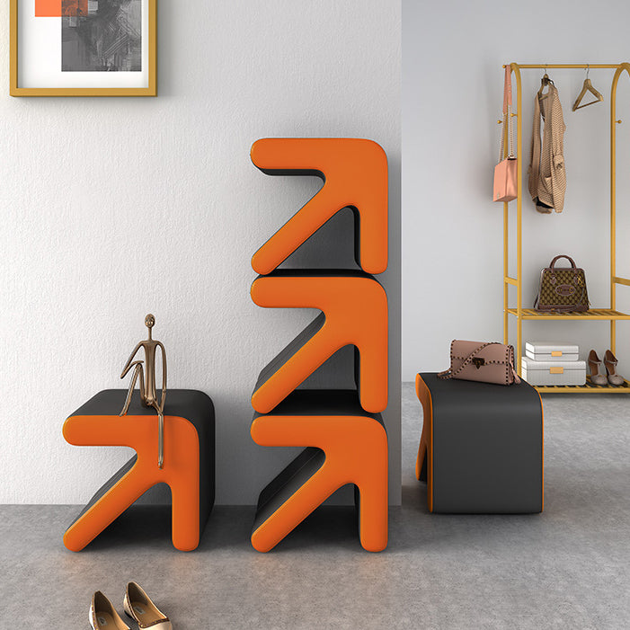 Contemporary Creative PU Leather &amp; Solid Wood Arrow-Shaped Stackable Footstool For Living Room &amp; Entryway