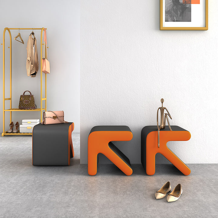 Contemporary Creative PU Leather &amp; Solid Wood Arrow-Shaped Stackable Footstool For Living Room &amp; Entryway