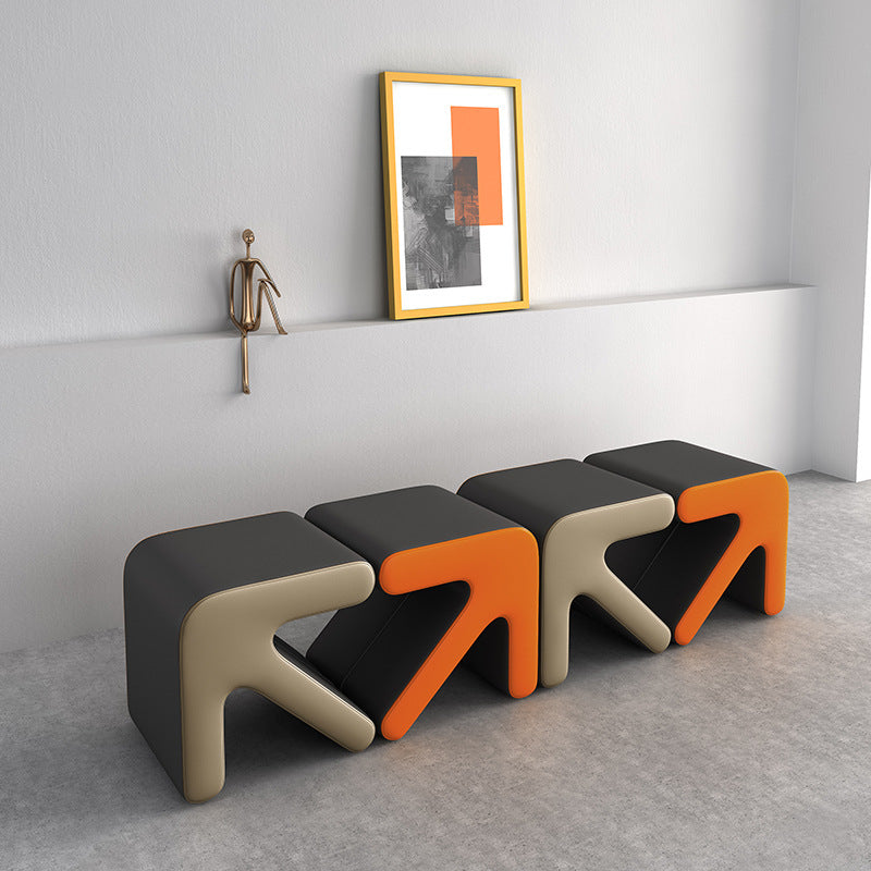Contemporary Creative PU Leather &amp; Solid Wood Arrow-Shaped Stackable Footstool For Living Room &amp; Entryway
