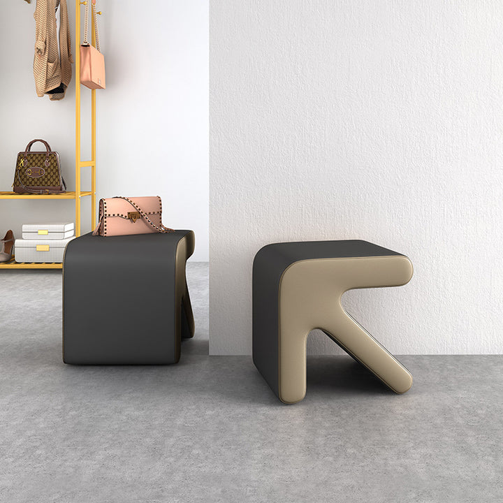 Contemporary Creative PU Leather &amp; Solid Wood Arrow-Shaped Stackable Footstool For Living Room &amp; Entryway