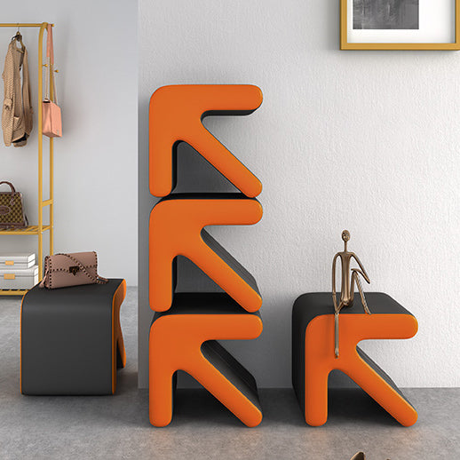 Contemporary Creative PU Leather &amp; Solid Wood Arrow-Shaped Stackable Footstool For Living Room &amp; Entryway