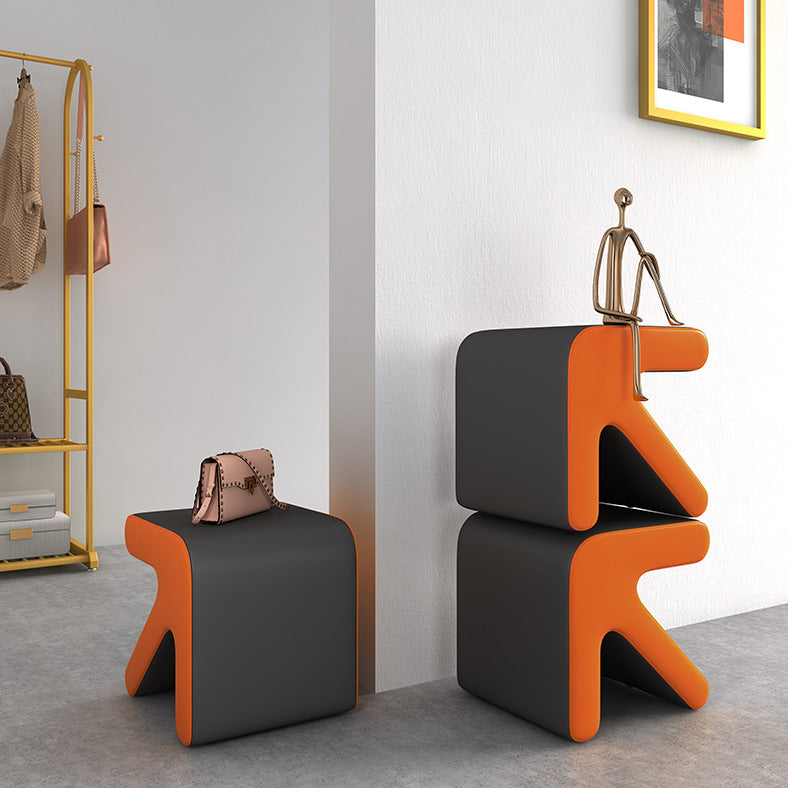 Contemporary Creative PU Leather &amp; Solid Wood Arrow-Shaped Stackable Footstool For Living Room &amp; Entryway