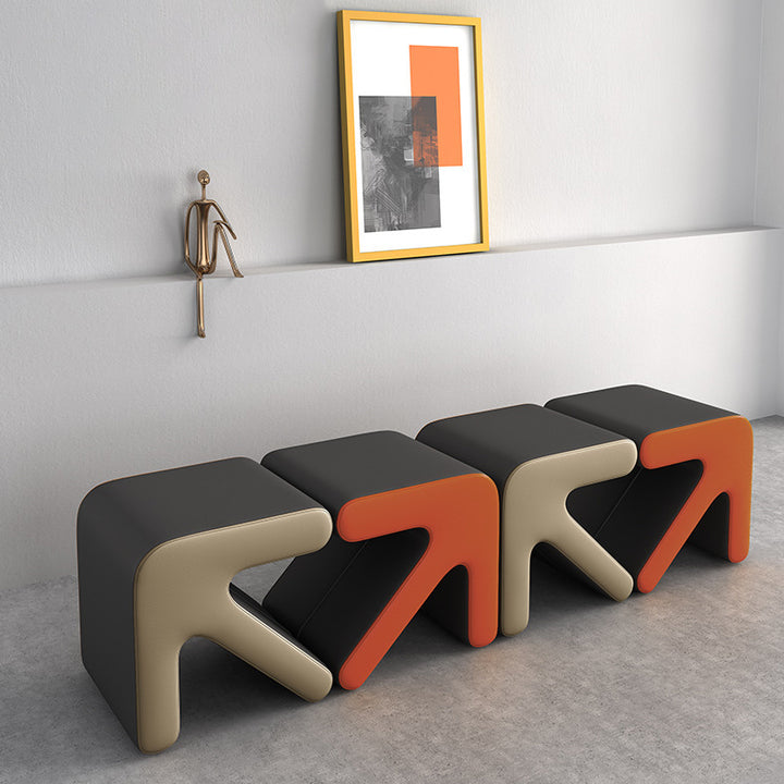 Contemporary Creative PU Leather &amp; Solid Wood Arrow-Shaped Stackable Footstool For Living Room &amp; Entryway