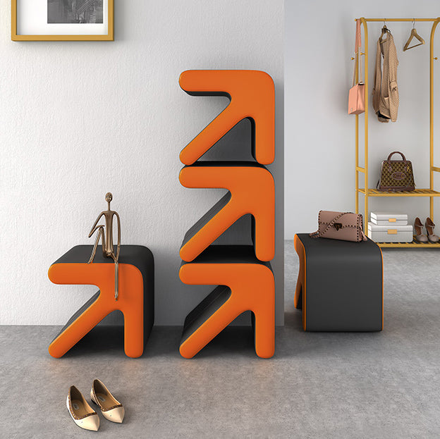 Contemporary Creative PU Leather &amp; Solid Wood Arrow-Shaped Stackable Footstool For Living Room &amp; Entryway