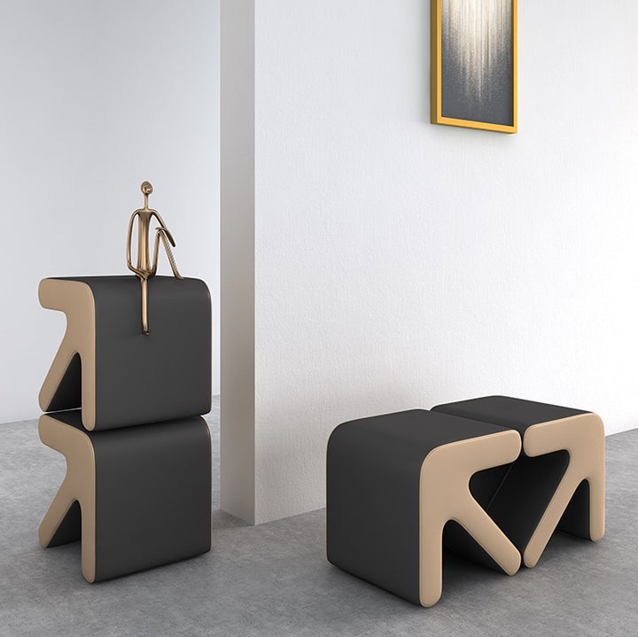 Contemporary Creative PU Leather &amp; Solid Wood Arrow-Shaped Stackable Footstool For Living Room &amp; Entryway