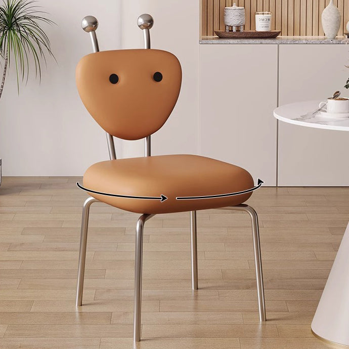 Chaise de salle à manger pivotante carrée en cuir créatif contemporain et en acier inoxydable en forme de fourmi avec dossier en agneau pour salle à manger 