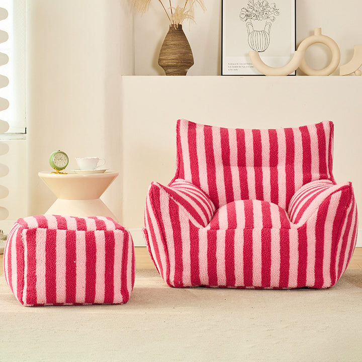 Contemporary Scandinavian Teddy Fleece EPS Striped Square Lazy Sofa Footrest Backrest Armrest For Living Room And Bedroom