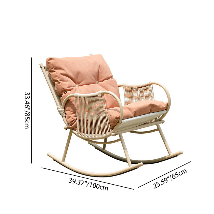 Chaise à bascule courbée en acier au carbone PE avec dossier et accoudoirs en velours côtelé et tissu tissé traditionnel pour balcon et salon 