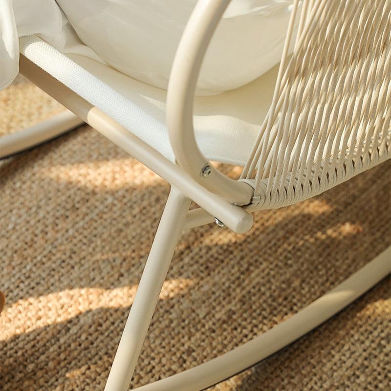 Traditional Farmhouse Weaving Corduroy & Fabric PE Carbon Steel Curved Rocking Chair With Backrest & Armrests For Balcony & Living Room