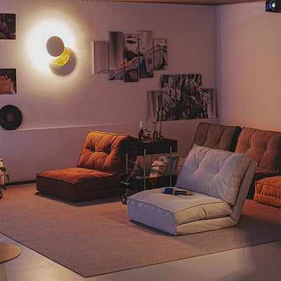 Contemporary Scandinavian Corduroy & Cotton Iron Tofu-Style Foldable Lazy Sofa With Backrest For Living Room & Bedroom