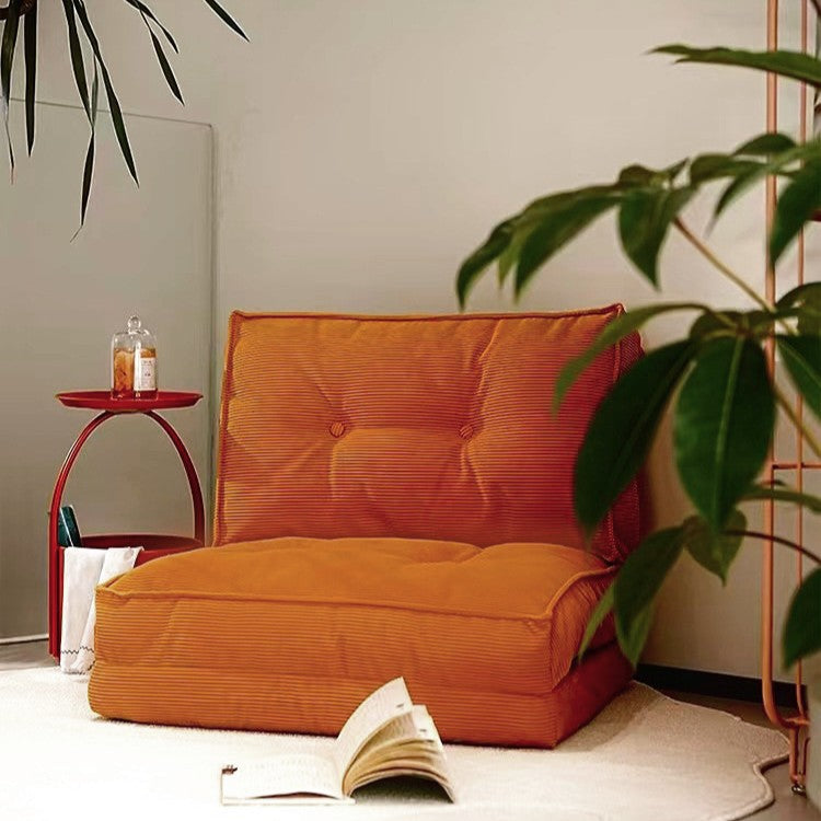 Contemporary Scandinavian Corduroy & Cotton Iron Tofu-Style Foldable Lazy Sofa With Backrest For Living Room & Bedroom