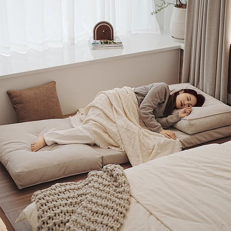Contemporary Scandinavian Corduroy & Cotton Iron Tofu-Style Foldable Lazy Sofa With Backrest For Living Room & Bedroom