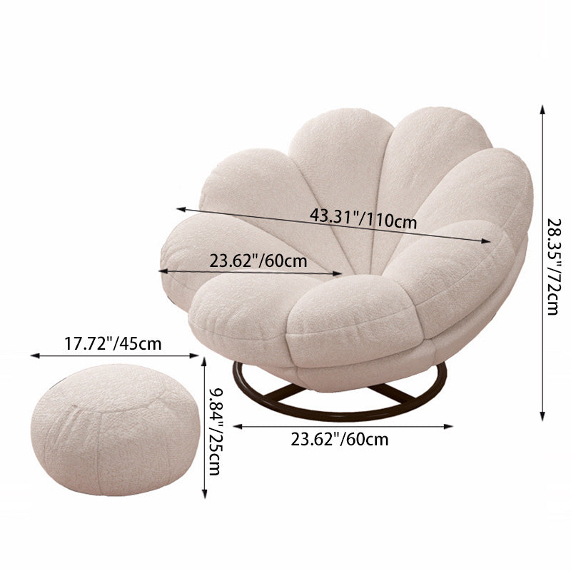Contemporary Nordic Lambswool Carbon Steel Petal-Shaped Swivel Lounge Chair With Backrest & Footrest For Living Room & Bedroom