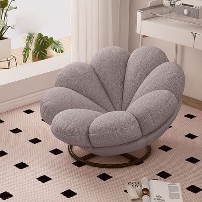 Contemporary Nordic Lambswool Carbon Steel Petal-Shaped Swivel Lounge Chair With Backrest & Footrest For Living Room & Bedroom
