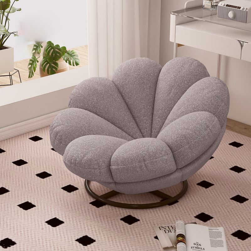 Contemporary Nordic Lambswool Carbon Steel Petal-Shaped Swivel Lounge Chair With Backrest & Footrest For Living Room & Bedroom