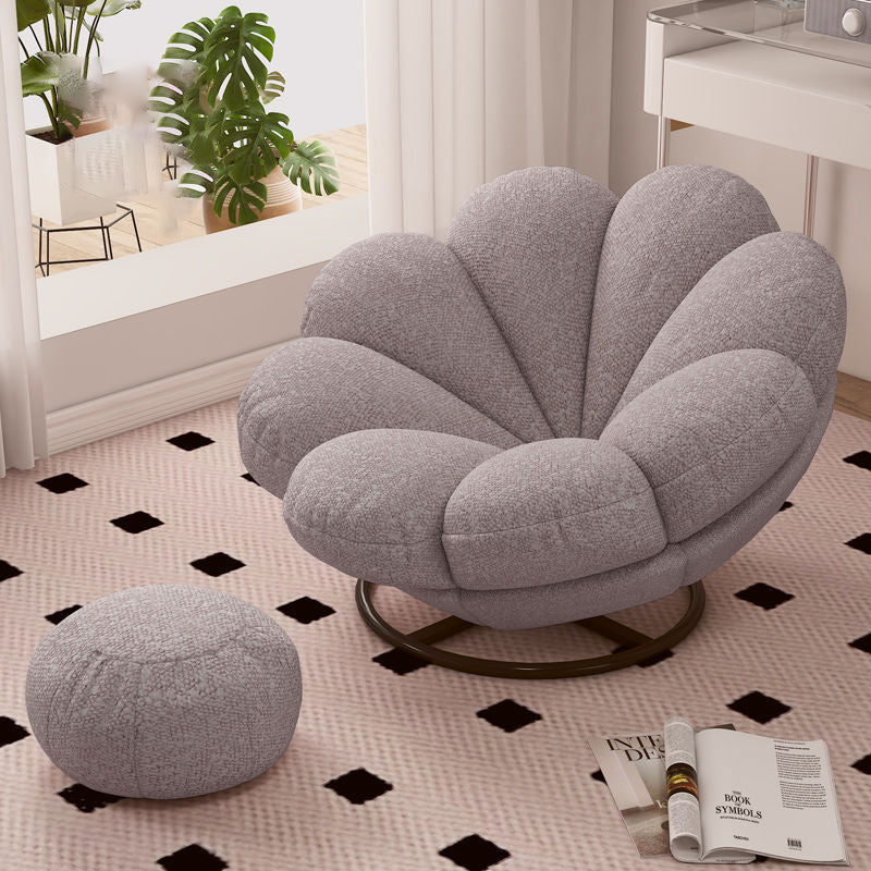Contemporary Nordic Lambswool Carbon Steel Petal-Shaped Swivel Lounge Chair With Backrest & Footrest For Living Room & Bedroom