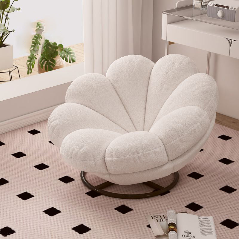 Contemporary Nordic Lambswool Carbon Steel Petal-Shaped Swivel Lounge Chair With Backrest & Footrest For Living Room & Bedroom