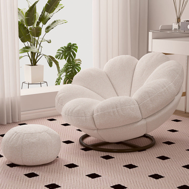 Contemporary Nordic Lambswool Carbon Steel Petal-Shaped Swivel Lounge Chair With Backrest & Footrest For Living Room & Bedroom