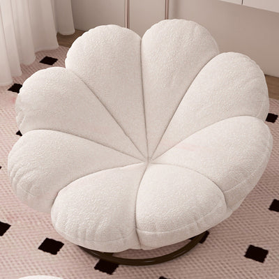 Contemporary Nordic Lambswool Carbon Steel Petal-Shaped Swivel Lounge Chair With Backrest & Footrest For Living Room & Bedroom