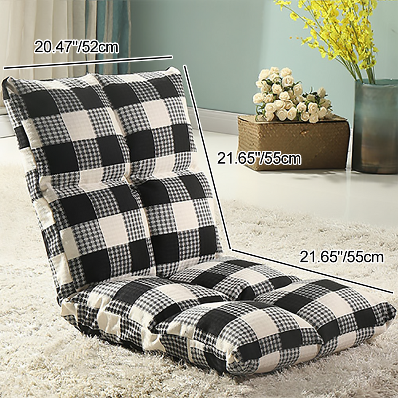 Modern Simplicity Fabric & Cotton Metal Rectangular Checkered Adjustable Backrest Lazy Chair Tatami For Living Room, Bedroom & Bay Window