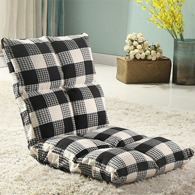 Modern Simplicity Fabric & Cotton Metal Rectangular Checkered Adjustable Backrest Lazy Chair Tatami For Living Room, Bedroom & Bay Window