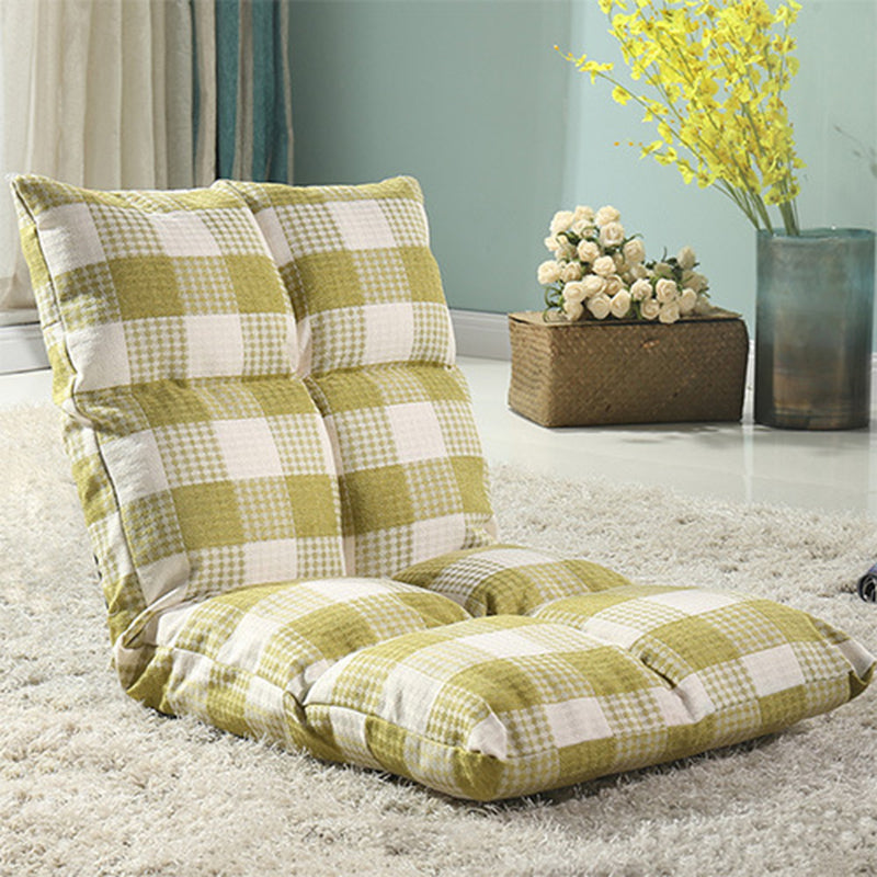 Modern Simplicity Fabric & Cotton Metal Rectangular Checkered Adjustable Backrest Lazy Chair Tatami For Living Room, Bedroom & Bay Window