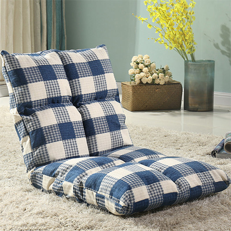 Modern Simplicity Fabric & Cotton Metal Rectangular Checkered Adjustable Backrest Lazy Chair Tatami For Living Room, Bedroom & Bay Window
