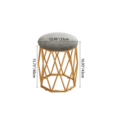Contemporary Nordic Iron Velvet & Tech Fabric Round Vanity Stool With Diamond Legs For Bedroom