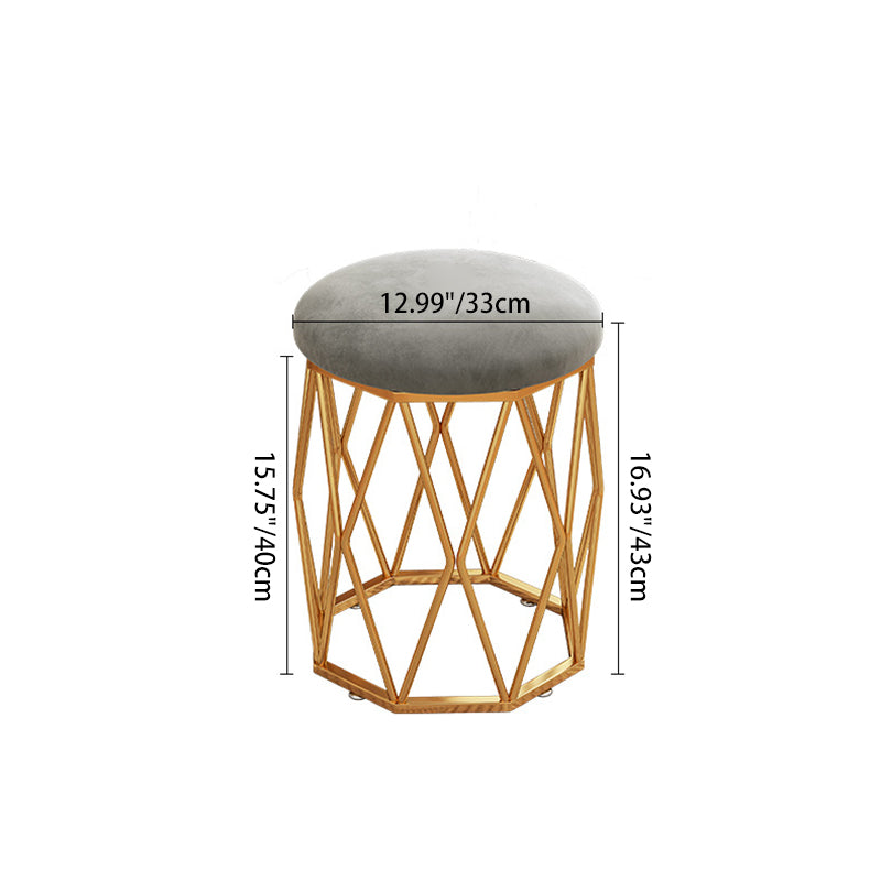 Contemporary Nordic Iron Velvet & Tech Fabric Round Vanity Stool With Diamond Legs For Bedroom