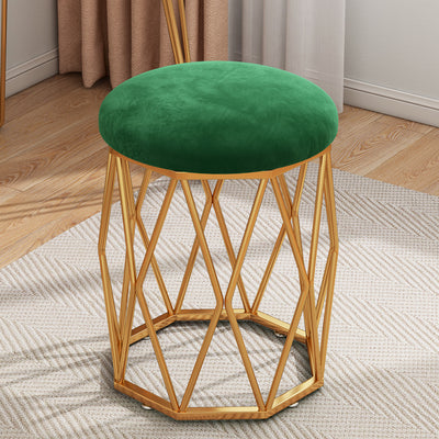 Contemporary Nordic Iron Velvet & Tech Fabric Round Vanity Stool With Diamond Legs For Bedroom