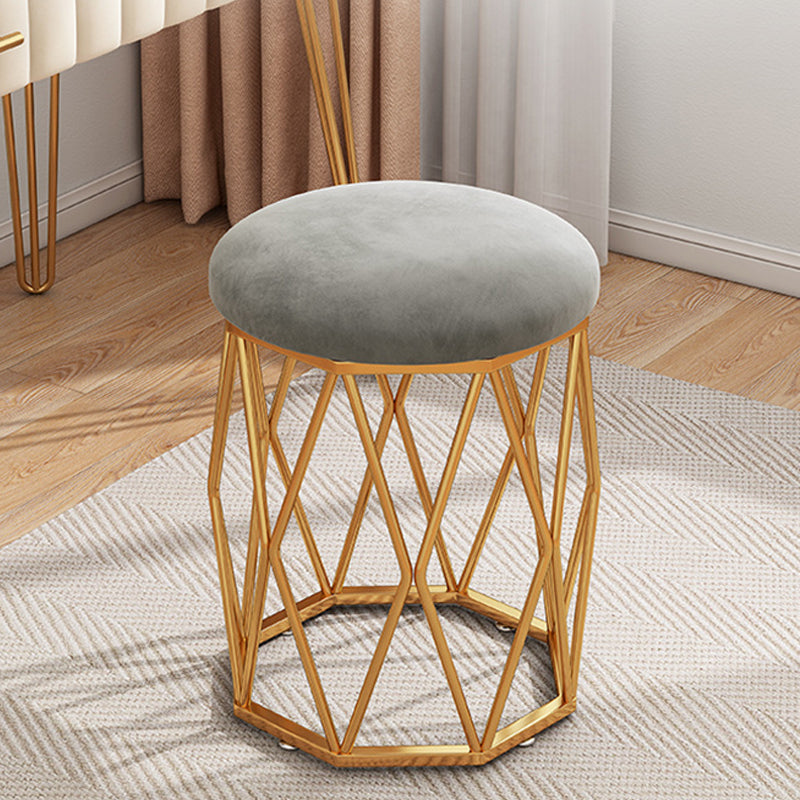 Contemporary Nordic Iron Velvet & Tech Fabric Round Vanity Stool With Diamond Legs For Bedroom