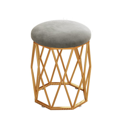 Contemporary Nordic Iron Velvet & Tech Fabric Round Vanity Stool With Diamond Legs For Bedroom
