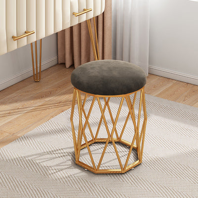 Contemporary Nordic Iron Velvet & Tech Fabric Round Vanity Stool With Diamond Legs For Bedroom