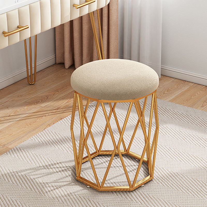 Contemporary Nordic Iron Velvet & Tech Fabric Round Vanity Stool With Diamond Legs For Bedroom