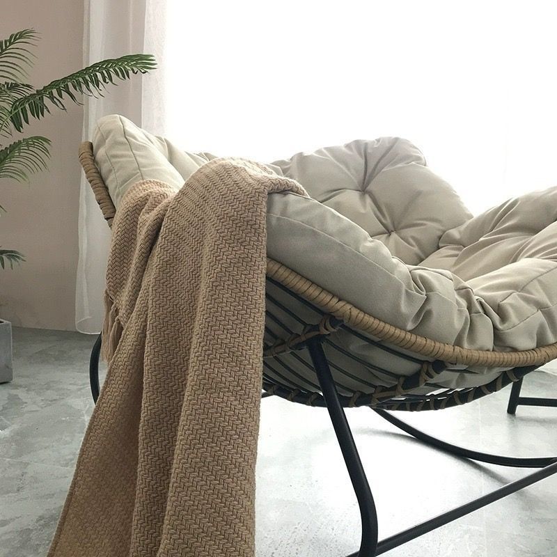 Traditional Farmhouse Weaving Velvet & PE Carbon Steel Nest Rocking Chair With Backrest For Living Room & Bedroom